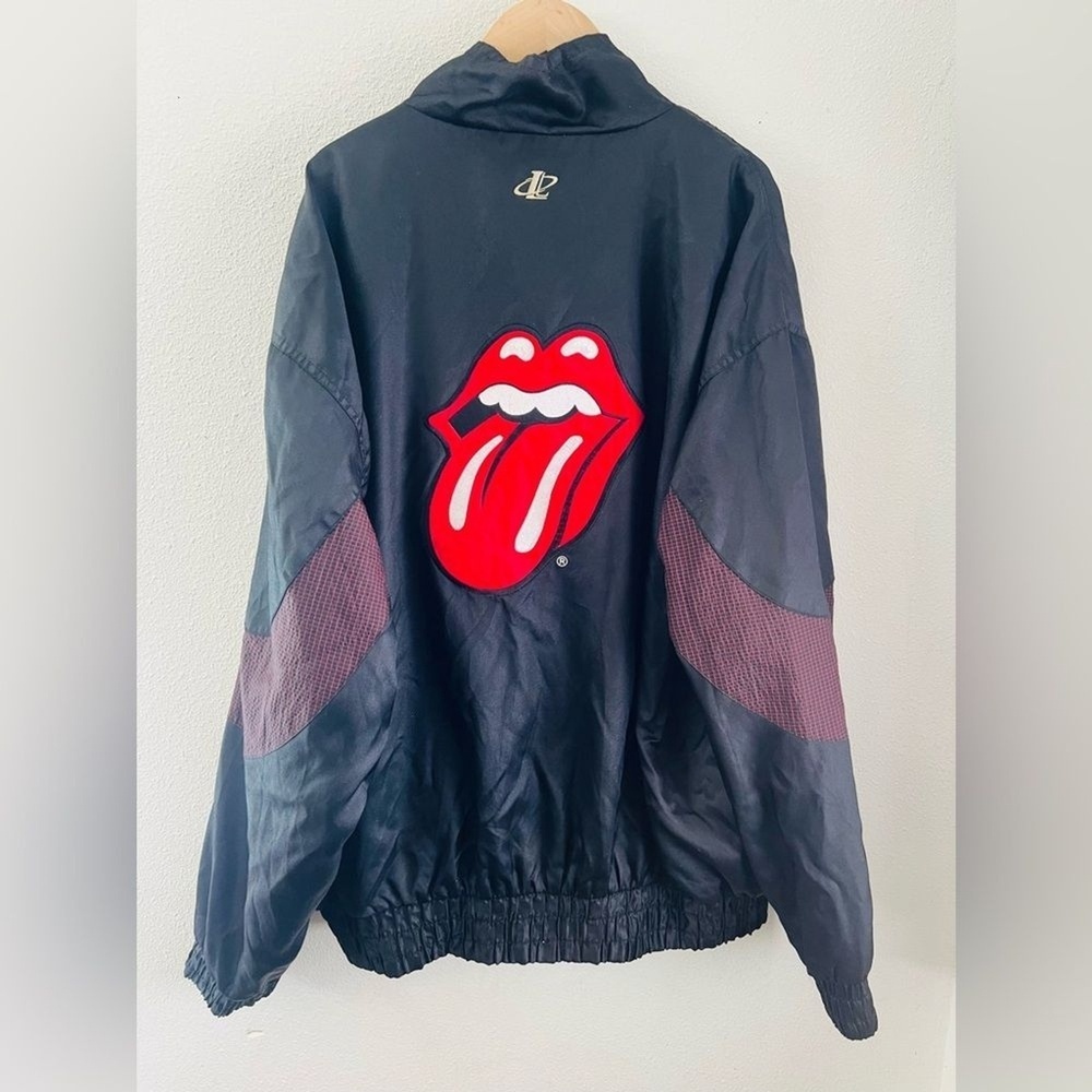 VTG Rolling Stones Windbreaker Jacket Logo Athletic VINTAGE black Flaw*